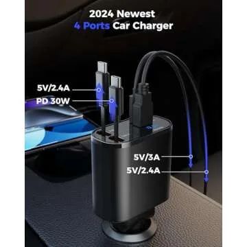 SUPERONE Retractable Car Charger with Dual Type C Cables