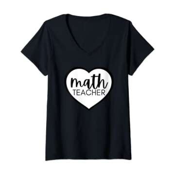 Womens Math Teacher in Heart - Valentine's Day Design V-Neck T-Shirt