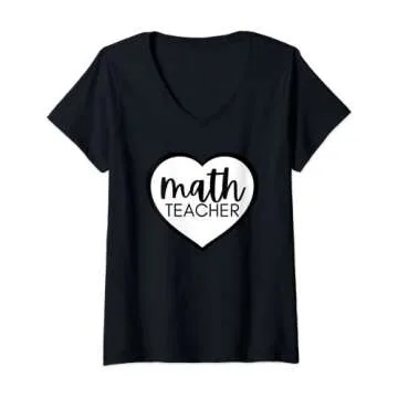 Womens Math Teacher in Heart - Valentine's Day Design V-Neck T-Shirt