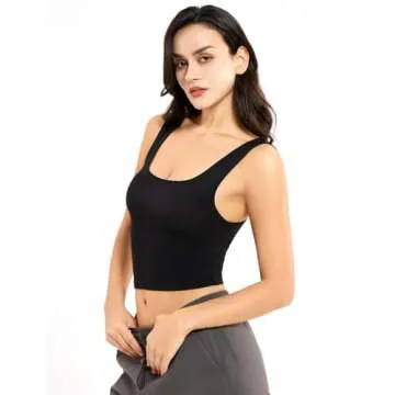 Women’s Basic Sleeveless Crop Top Shirt Ribbed Scoop Neck Casual Summer Clothes Black