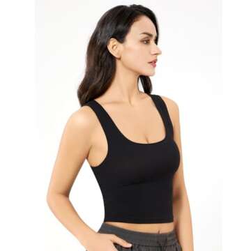 Women’s Basic Sleeveless Crop Top Shirt Ribbed Scoop Neck Casual Summer Clothes Black