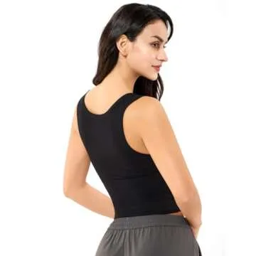 Women’s Basic Sleeveless Crop Top Shirt Ribbed Scoop Neck Casual Summer Clothes Black