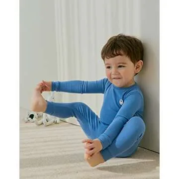 moimoln Viscose from Bamboo Pajama Set for Baby Boys Girls Toddler Snug Fit Sleepwear Ribbed Long Sleeve Blue 12-18m