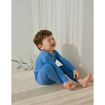 moimoln Viscose from Bamboo Pajama Set for Baby Boys Girls Toddler Snug Fit Sleepwear Ribbed Long Sleeve Blue 12-18m