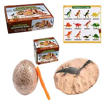 Revanak Dinosaur Eggs Kit Dig it Up - 12 Packs Mystery Excavation Adventure Discover Dinosure Eggs Toys- Science STEM Learning Kids Activity and Imagination Development (12 Packs)