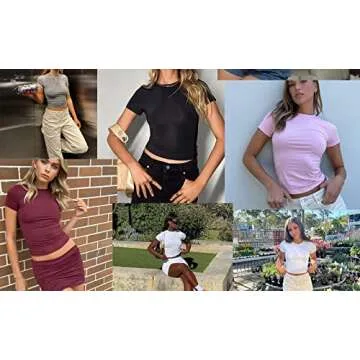 Dwnval Women Sexy Basic T Shirts Tops Spring Summer Short Sleeve Crewneck Slim Fit Cute Crop Top Blouses(Purple, S)