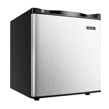 EUHOMY Mini Freezer Countertop,1.1 Cubic Feet, Single DoorCompact Upright Freezer with Reversible Stainless Steel Door, Removable Shelves, Small freezer for Home/Dorms/Apartment/Office(Silver)