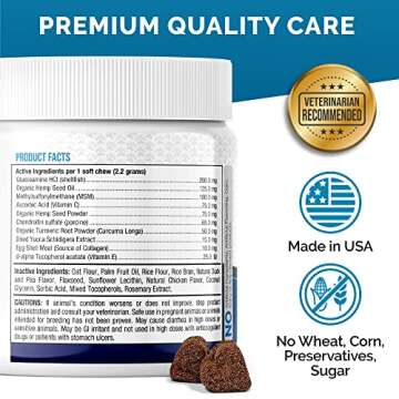 PREMIUM CARE Glucosamine Chews for Dogs with Hemp - Hip and Joint Health Supplement for Mobility Support - Dog Glucosamine Chews with Hemp for Dogs- 120 Hemp Treats