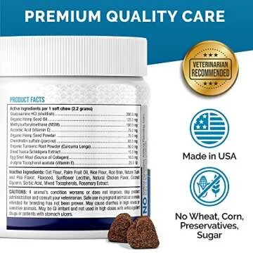 PREMIUM CARE Glucosamine Chews for Dogs with Hemp - Hip and Joint Health Supplement for Mobility Support - Dog Glucosamine Chews with Hemp for Dogs- 120 Hemp Treats