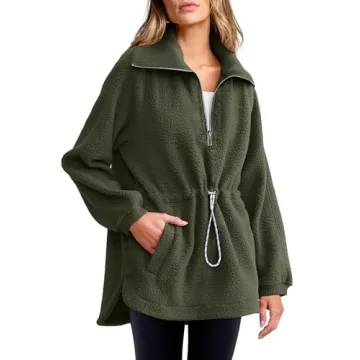 ANRABESS Women Sherpa Fleece Sweatshirt Half Zip Pullover Casual Warm Fuzzy Sweater Coat 2024 Fall F...