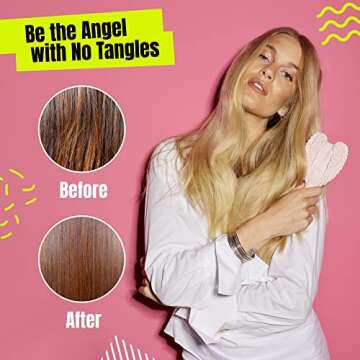 Detangling Hair Brush - Anti Static Angel Wing Hair Brush with Soft & Flexible Bristle for Straight & Wavy Hair - Tangle Angel Hair Detangler Brushes for Blow Drying & Shower - Gloss Pink