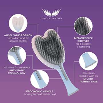 Detangling Hair Brush - Anti Static Angel Wing Hair Brush with Soft & Flexible Bristle for Straight & Wavy Hair - Tangle Angel Hair Detangler Brushes for Blow Drying & Shower - Gloss Pink