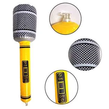 12 Inflatable Microphones 80s 90s Party Favors Decorations Stage 9.8 Inch Plastic Colorful Microphon...