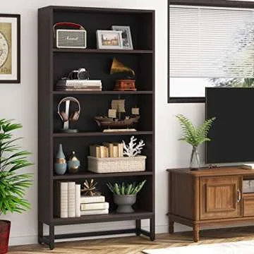 Tribesigns Tall Bookcase and Bookshelf, 70.8” Large Bookcases Organizer with 5-Tier Storage Shelves, Heavy Duty Free-Standing Library Bookshelf Shelving Unit for Living Room, Bedroom (Sandalwood)