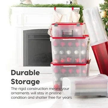 IRIS USA Ornament Storage Box Stackable Holiday Decor Organizer