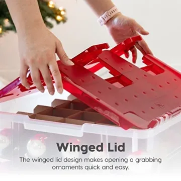 IRIS USA Ornament Storage Box Stackable Holiday Decor Organizer