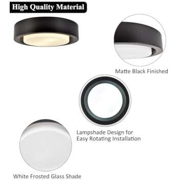 COTULIN Black Flush Mount Ceiling Light,13 Inch Matte Black Ceiling Lighting Fixture，Modern Round Metal Ceiling Lamp with White Frosted Glass Shade for Hallway Bedroom Closet Outdoor