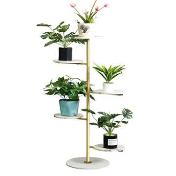 HAINARverS Gold Metal Plant Stand Indoor outdoor, marble 5Tier H49inch Tall Planter Stand Corner Flo...