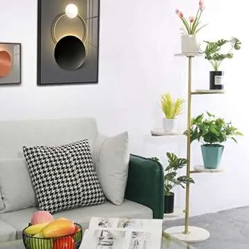 HAINARverS Gold Metal Plant Stand Indoor outdoor, marble 5Tier H49inch Tall Planter Stand Corner Flower Pot Holder multiple Shelves Plant Display for Patio Garden Living Room（5Tier Gold）