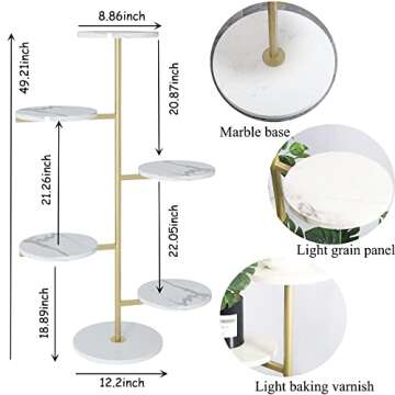 HAINARverS Gold Metal Plant Stand Indoor outdoor, marble 5Tier H49inch Tall Planter Stand Corner Flower Pot Holder multiple Shelves Plant Display for Patio Garden Living Room（5Tier Gold）