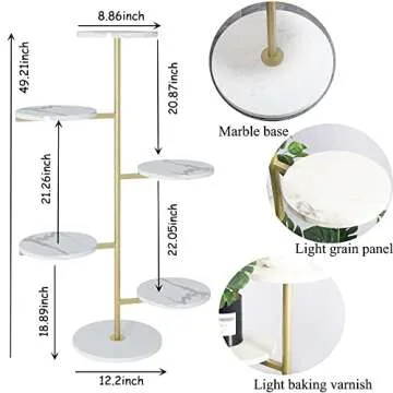 HAINARverS Gold Metal Plant Stand Indoor outdoor, marble 5Tier H49inch Tall Planter Stand Corner Flower Pot Holder multiple Shelves Plant Display for Patio Garden Living Room（5Tier Gold）