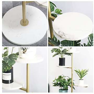 HAINARverS Gold Metal Plant Stand Indoor outdoor, marble 5Tier H49inch Tall Planter Stand Corner Flower Pot Holder multiple Shelves Plant Display for Patio Garden Living Room（5Tier Gold）