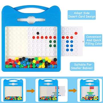 QIFUN Magnetic Drawing Board for Toddlers 1-3, Magnetic Toys with Magnetic Beads Pen Kids Toys, Kids Travel Toys Toddler Toys Age 2-4 Stocking Stuffers for Kids(Blue)