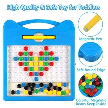 QIFUN Magnetic Drawing Board for Toddlers 1-3, Magnetic Toys with Magnetic Beads Pen Kids Toys, Kids Travel Toys Toddler Toys Age 2-4 Stocking Stuffers for Kids(Blue)