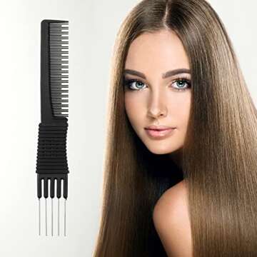 Leinuosen 3 Pack Carbon Lift Teasing Combs with Metal Prong, Hair Pick Comb for Women Hair Styling(B...