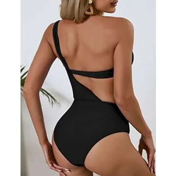 Stylish Womens One Shoulder Monokini Black Swimwear