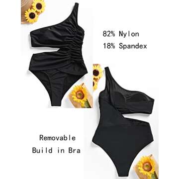 Stylish Womens One Shoulder Monokini Black Swimwear