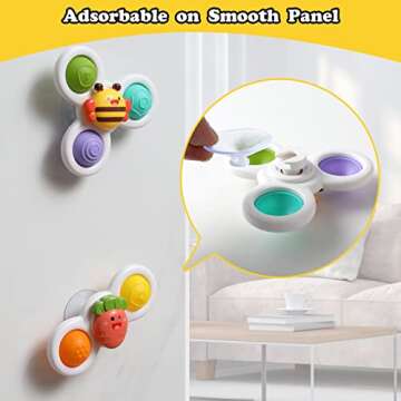 Suction Cup Spinner Toys for Baby,Baby Fidget Spinner Suction,Window Spinner Toys for Toddlers 1-3,Sensory Bath Toys Gift for 1 2 3 Year Old