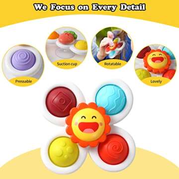 Suction Cup Spinner Toys for Baby,Baby Fidget Spinner Suction,Window Spinner Toys for Toddlers 1-3,Sensory Bath Toys Gift for 1 2 3 Year Old