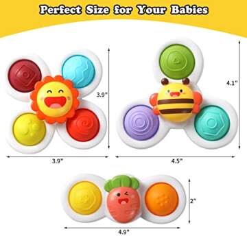 Suction Cup Spinner Toys for Baby,Baby Fidget Spinner Suction,Window Spinner Toys for Toddlers 1-3,Sensory Bath Toys Gift for 1 2 3 Year Old