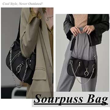 FONETTOS Punk Bag, Sourpuss Gothic Tote Purse Y2K Cool Style Trendy Women Shoulder Bags Rock Fashion...