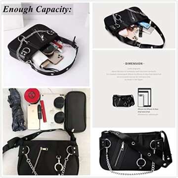 FONETTOS Punk Bag, Sourpuss Gothic Tote Purse Y2K Cool Style Trendy Women Shoulder Bags Rock Fashion Girls Handbag