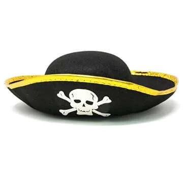 Skeleteen Tricorn Pirate Hat - Tri Corner Three Cornered Buccaneer Costume Accessory Hat - 1 Piece