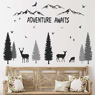HONEYJOY Woodland Nursery Decor, Tree Wall Decals, Inspirational Quote Forest Animal Deer DIY Wall Stickers for Kids Room Decor