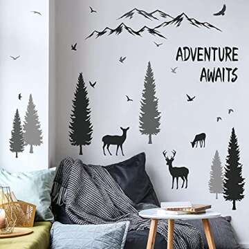 HONEYJOY Woodland Nursery Decor, Tree Wall Decals, Inspirational Quote Forest Animal Deer DIY Wall Stickers for Kids Room Decor