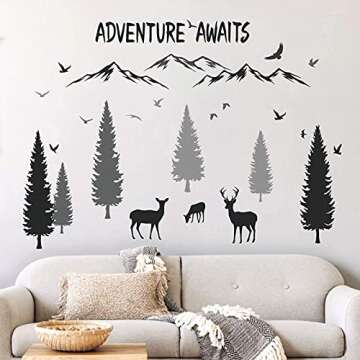 HONEYJOY Woodland Nursery Decor, Tree Wall Decals, Inspirational Quote Forest Animal Deer DIY Wall Stickers for Kids Room Decor
