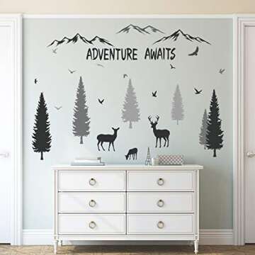 HONEYJOY Woodland Nursery Decor, Tree Wall Decals, Inspirational Quote Forest Animal Deer DIY Wall Stickers for Kids Room Decor