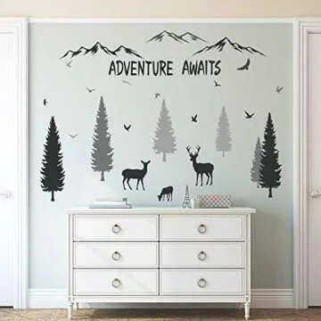 HONEYJOY Woodland Nursery Decor, Tree Wall Decals, Inspirational Quote Forest Animal Deer DIY Wall Stickers for Kids Room Decor