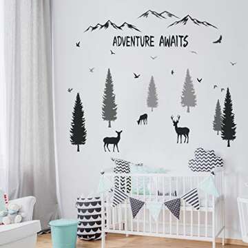 HONEYJOY Woodland Nursery Decor, Tree Wall Decals, Inspirational Quote Forest Animal Deer DIY Wall Stickers for Kids Room Decor