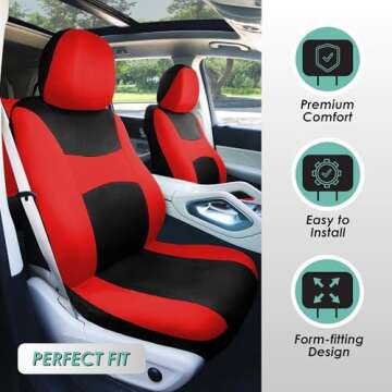 FH Group Car Seat Covers Combo Full Set with Carpet Floor mats Steering Wheel Cover and Seat Belt Pads- Universal Fit for Cars Trucks and SUVs Red