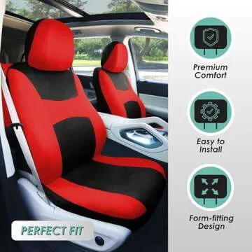 FH Group Car Seat Covers Combo Full Set with Carpet Floor mats Steering Wheel Cover and Seat Belt Pads- Universal Fit for Cars Trucks and SUVs Red