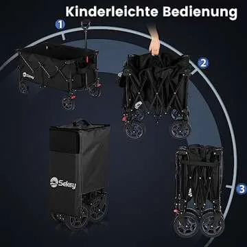 Sekey 220L Collapsible Foldable Wagon with 330lbs Weight Capacity, Heavy Duty Folding Wagon Cart with Big All-Terrain Wheels & Drink Holders (Black)