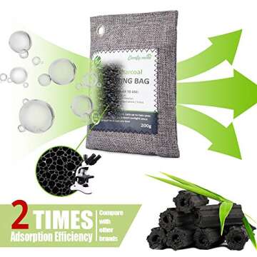 5 Pack Bamboo Charcoal Air Purifying Bags with Hooks,Charcoal Bags Odor Absorber for Home,Odor Elimi...