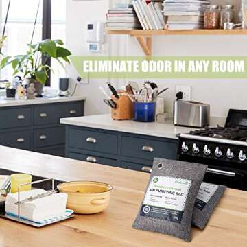 5 Pack Bamboo Charcoal Air Purifying Bags with Hooks,Charcoal Bags Odor Absorber for Home,Odor Eliminator,Closet Deodorizer, Car Air Freshener(5 Pack, 200g Each)