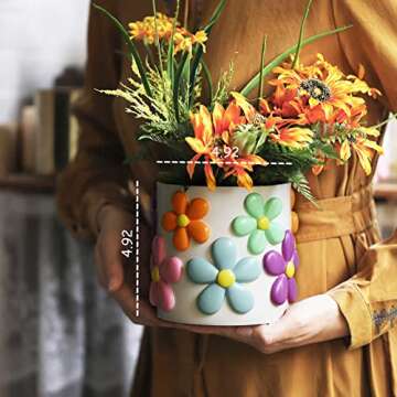 GUGUGO Colorful Flowers Planters Cute Unique Rainbow Planter with Drainage,Vintage Retro Eclectic Fl...