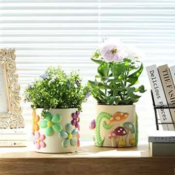 GUGUGO Colorful Flowers Planters Cute Unique Rainbow Planter with Drainage,Vintage Retro Eclectic Flower Plant pots for Indoor Plants and Succulent,Boho Modern Home Décor